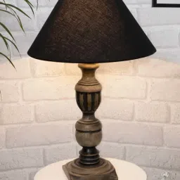 Homesake 'Rustic' Black & Brown Wood Trophy Carved Table Lamp with Empire Shade - Set of 1-1