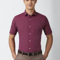 Peter England Purple Regular Fit Self Pattern Shirts-image-77