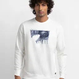 Spykar White Cotton Slim Fit Printed Sweatshirt-29