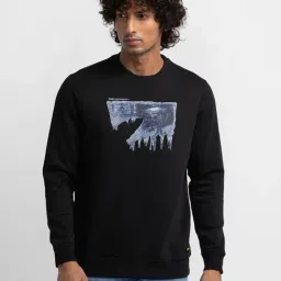 Spykar Black Cotton Slim Fit Printed Sweatshirt-image-19