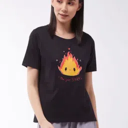 Miss Chase Black Cotton Printed T-shirt-16