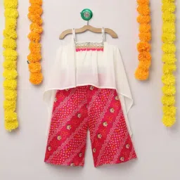 Many Frocks Kids Pink & White Printed Top with Plazzo-image-36