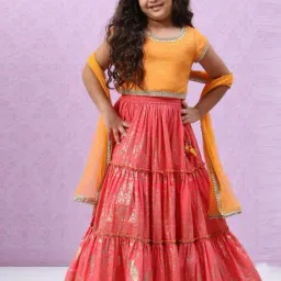 Biba Kids Orange & Coral Printed Lehenga Choli-image-77