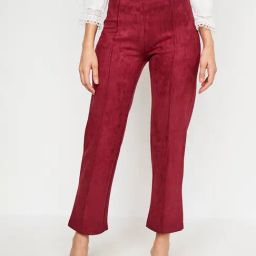 AND Maroon Tapered Straight Trousers-image-34