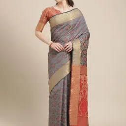 Blissta Grey Woven Patola Saree With Unstitched Blouse-image-3