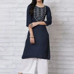 Rangriti Navy Embroidered Straight Kurta-image-49