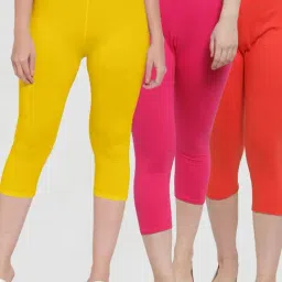 Gracit Yellow & Orange Mid Rise Capris - Pack Of 3-picture-7