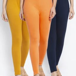 Gracit Navy & Mustard Mid Rise Leggings - Pack Of 3-picture-46