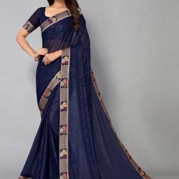 Satrani Blue Woven Saree With Unstitched Blouse-image-88