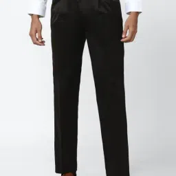 Men Black Solid Regular Fit Casual Trousers-image-2
