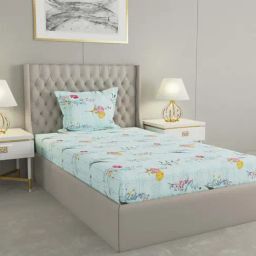 Raymond Home Delight Blue 104 TC Cotton Single Bedsheet with 1 Pillow Cover-image-46