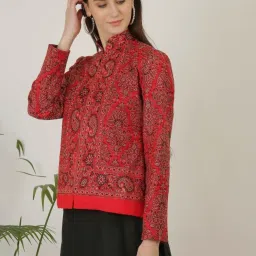 Kaanchie Nanggia Red Wool Self Design Jacket image 2