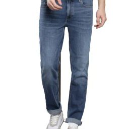 Calvin Klein Visual Bright Blue Cotton Straight Fit Jeans-image-67
