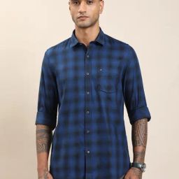 Turtle Blue Cotton Slim Fit Checkered Casual Shirt-picture-33