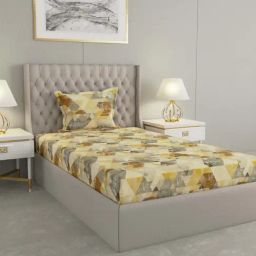 Raymond Home Delight Yellow 104 TC Cotton Single Bedsheet with 1 Pillow Cover-image-3
