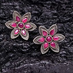 Panash Silver Plated Floral Stud Earrings-image-73