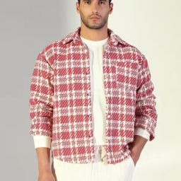 Showoff Red Cotton Relaxed Fit Checks Shacket-image-44