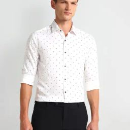 Arrow White Cotton Slim Fit Printed Shirt-image-89