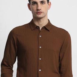Mufti Men Slim Fit Textured Spread Collar Casual Shirt-image-34