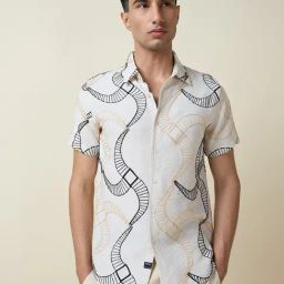 Thomas Scott Beige Slim Fit Embroidered Shirt-picture-36