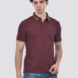 Camla Maroon Cotton Regular Fit Polo T-Shirts-picture-4