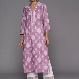 Varanga Purple Cotton Floral Print Straight Kurta-image-60