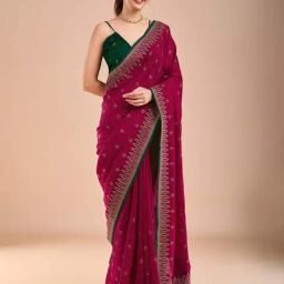 Saree Mall Pink Silk Embroidery Saree with Blouse Piece-picture-24