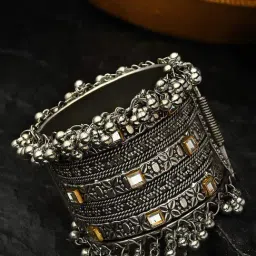 Panash Oxidized Silver Plated Bangle Style Bracelet-image-8