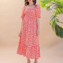 SHEETAL Associates Women Floral Print Square Neck Puff Sleeve Fit & Flare Maxi Dress-image-65