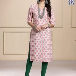 HERE&NOW Selection Of 2 Floral Printed Round Neck Straight Kurtas-image-69
