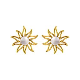 P.C. Chandra Jewellers 14k Yellow Gold In The Shape Of A Sun with Pearl Design Stud Earrings for Women & Girls-30