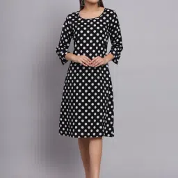 DECKEDUP Black Polka Dot A Line Dress-image-63