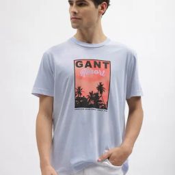 Gant Blue Cotton Relaxed Fit Printed T-Shirt-image-18