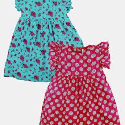 Kiddopanti Aqua Blue & Red Cotton Casual Dresses for Girls-image-38