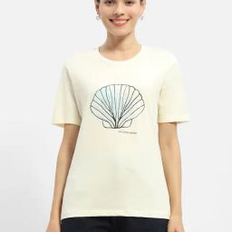 MADAME Beige Cotton Graphic Print T-Shirt-image-98
