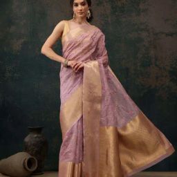 Silk Land Pink Embroidered Saree With Unstitched Blouse-image-77
