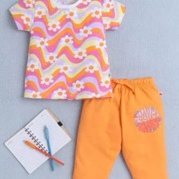 Bumzee Multi Cotton Floral T-Shirt With Capri for Girls-image-0