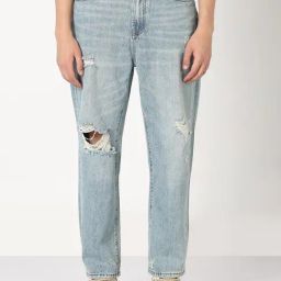 Showoff Blue Straight Fit Distressed Jeans-image-24