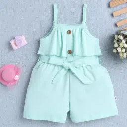 Bumzee Green Cotton Solid Jumpsuit With Belt for Girls-image-9