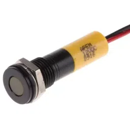 RS PRO Yellow Panel Mount Indicator 12V DC, Mounting Hole Size 8 mm, Termination Type Lead Wires, IP Rating IP67, Model No 7001984-10