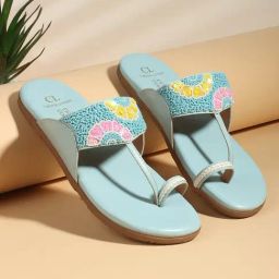 Carlton London Women's Sky Blue Toe Ring Sandals-picture-45