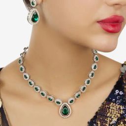 Zaveri Pearls Green Dazzling Austrian Diamonds Contemporary Necklace & Earring Set for Women-image-86