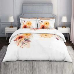 Spaces Vivant White & Orange 100% Cotton 210 TC Double Bedsheet with 2 Pillow Covers-image-15