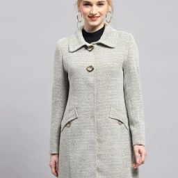 Monte Carlo Grey Wool Blend Self Full Sleeve Coat-image-36