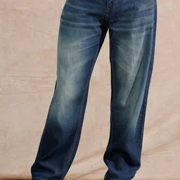 WROGN Men Comfort Wide Leg Mid-Rise Low Distress Heavy Fade Cotton Jeans-picture-22