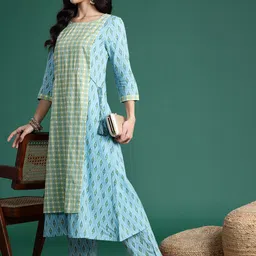 Sangria Printed Layered Pure Cotton Kurta with Trousers-picture-3