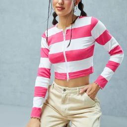 Bewakoof White Stripes Slim Fit Top-image-27