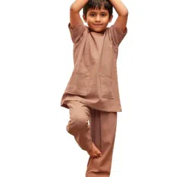 Vastramay Boys Rose Pink Cotton Short Kurta with Trousers-picture-40