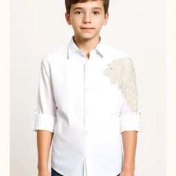 Charchit Boys White Embroidered Comfort Fit Shirt-image-1