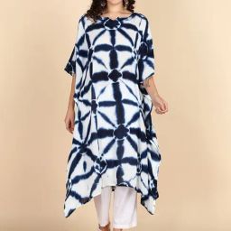 Maaesa Navy Blue And White Three-Quarter Sleeves Kaftan Kurta-picture-34
